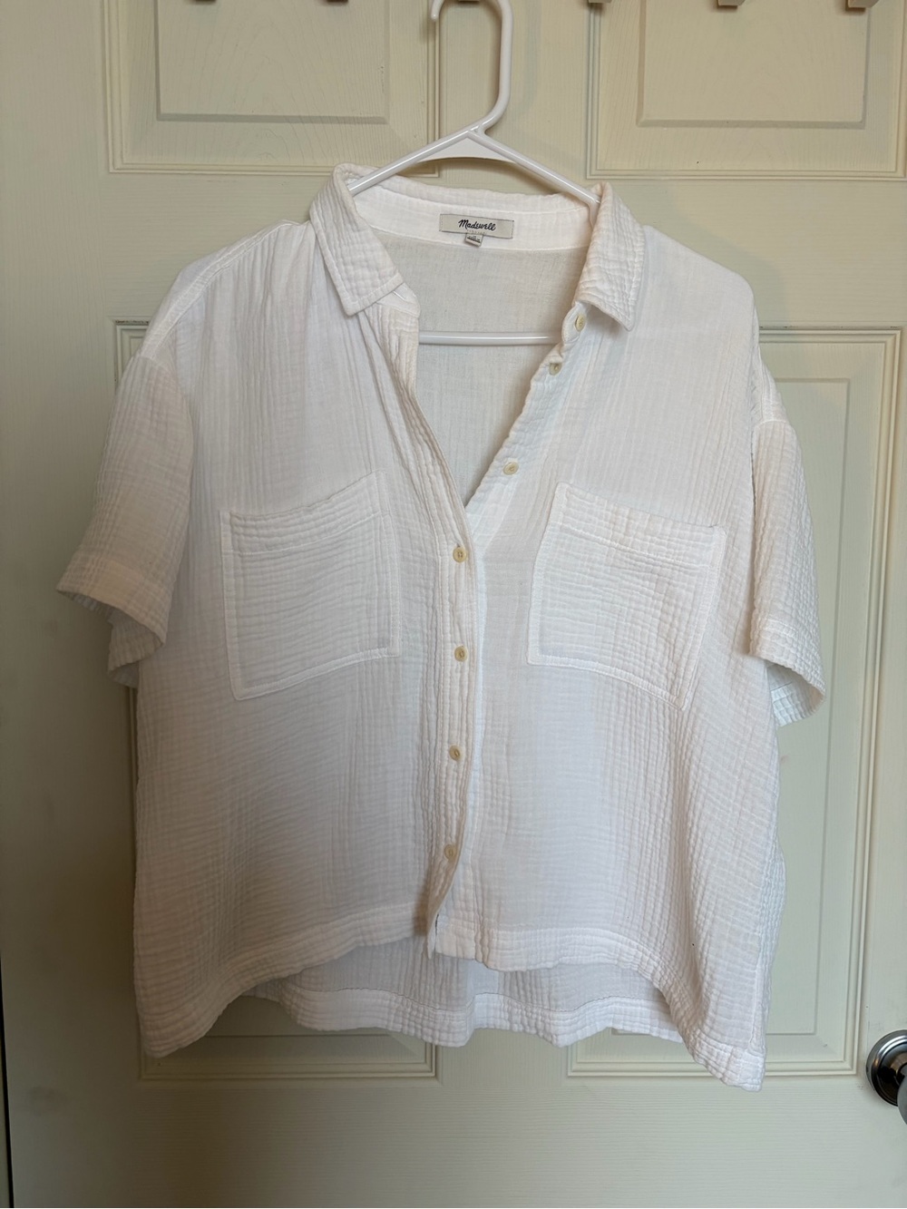 Madewell White Gauze Short-Sleeve Button Down Shirt